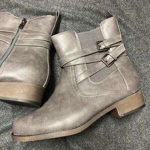 Stylish Taupe Buckle Heeled Boots